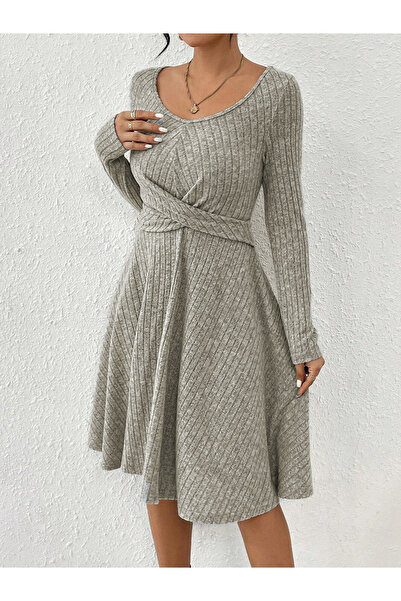 Take Two By Styli Women Ribbed Knit A-Line Knee-Length Dress