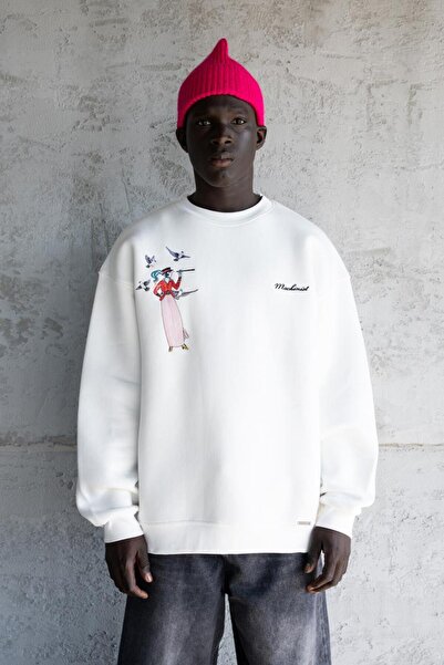 Machinist Figurină masculină brodată cu căptușeală din fleece Swea tricou Ecru