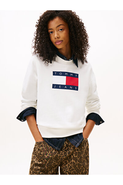 Tommy Hilfiger Women Beige Tonal Tommy Flag Sweatshirt