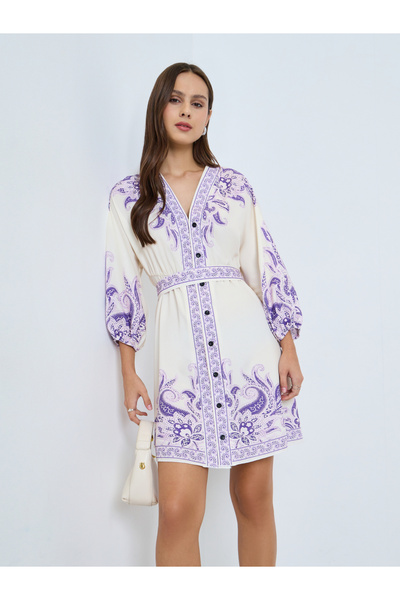 Take Two By Styli Floral Printed Fitted Waist Buttoned Mini Dress
