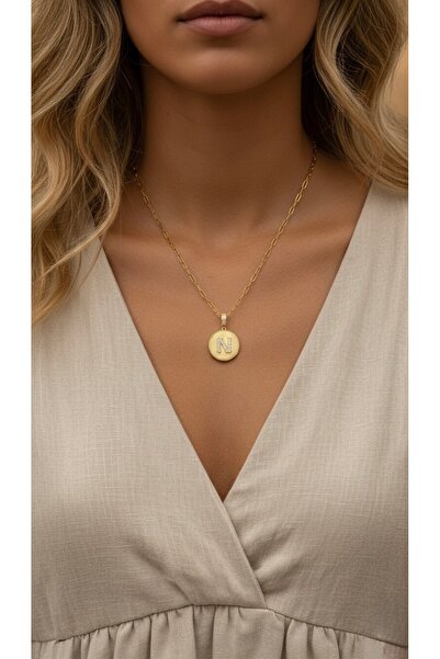 İNN JEWELLERY Steel Necklace (N) Letter Non-Tarnish Anti-Allergic Zirconium (2 Years Importer Warranty)