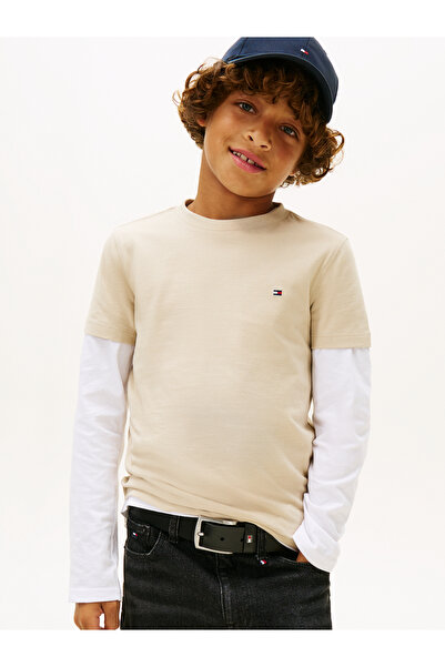 Tommy Hilfiger Boys Beige Essential Jersey Crew Neck T-Shirt