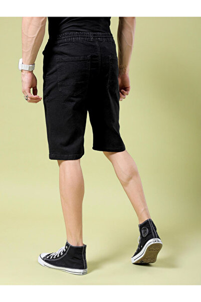 The Indian Garage Co By Styli Men Black Solid Slim Fit Shorts