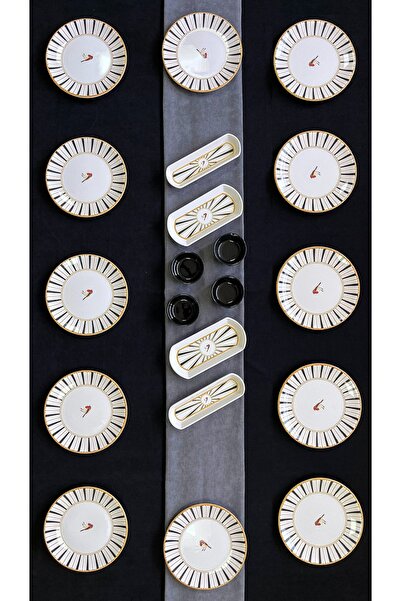 Erbaşlar Siyah Sevda Kuşu Yuvarlak 20 Parça 6 Kişilik Lüx Kahvaltı Takımı Seti