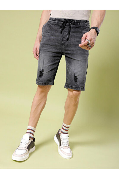The Indian Garage Co By Styli Men Black Acid Wash Slim Fit Shorts