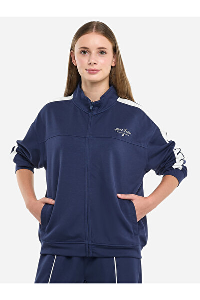 Victor and Jane By Styli Navy Striped Panel Zip Track Jacket and Joggers Co-Ords