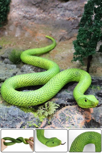 TUENGİ STORE Uzayan Esnek Strech Yeşil Asya Yılanı Gerçekçi Büyük Boy Oyuncak Yılan