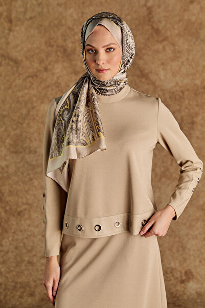 Setrms Kuşgözlü Deri Detaylı Hakim Yaka Bluz