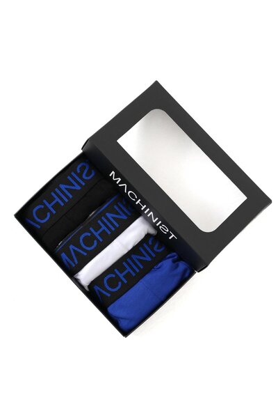 Machinist Men's Premium Flex 3-Pack Boxer Black-White-Blue