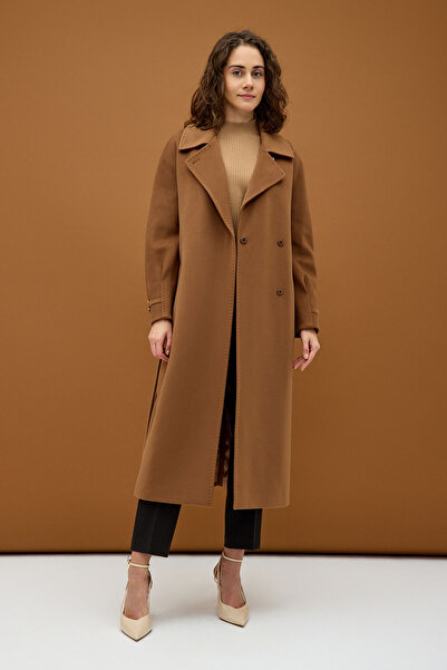 KENT Taba Klasik Modern Kolda Aksesuar Detaylı Palto