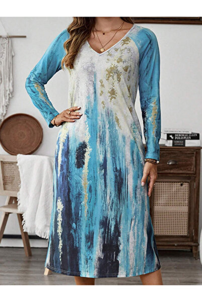 Take Two By Styli Women Watercolor Print Long Sleeve Midi Dress