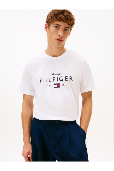 Tommy Hilfiger Men White Logo Graphic Jersey Crew Neck T-Shirt
