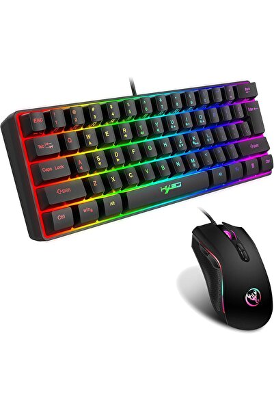 HXSJ 61keys wired luminous keyboard set luminous gaming mouse office game keybaord