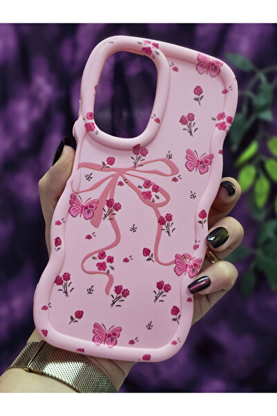 Magic Ring Realme C55 Uyumlu Kelebek Kurdele ve Çiçek Desenli Pembe Telefon K...