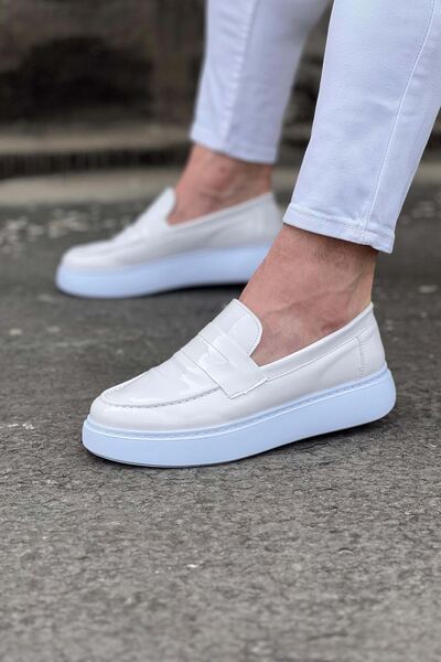 Mhoda Shoes حذاء كلاسيكي للرجال من الجلد اللامع بدون أربطة طراز RLX161 - أبيض