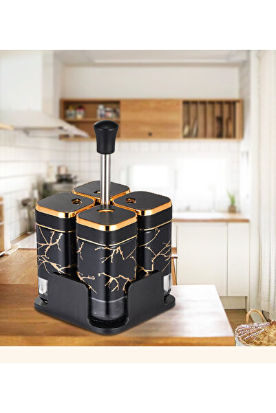 OEM Set of 4 glass spice containers, spice organizer, 100 ml, Black