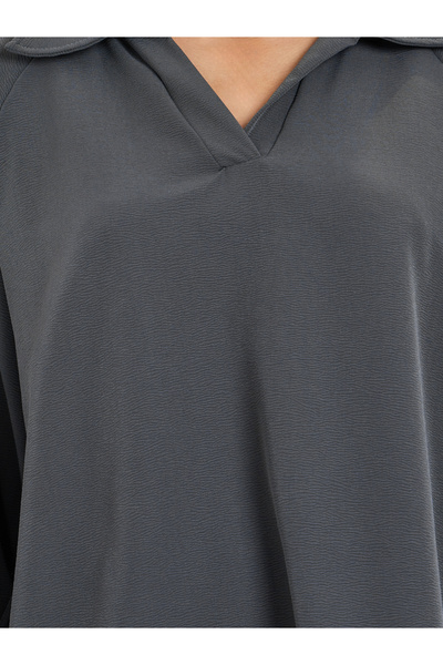 Styli Women Charcoal Shirt Collar Top and Pants Modest Set