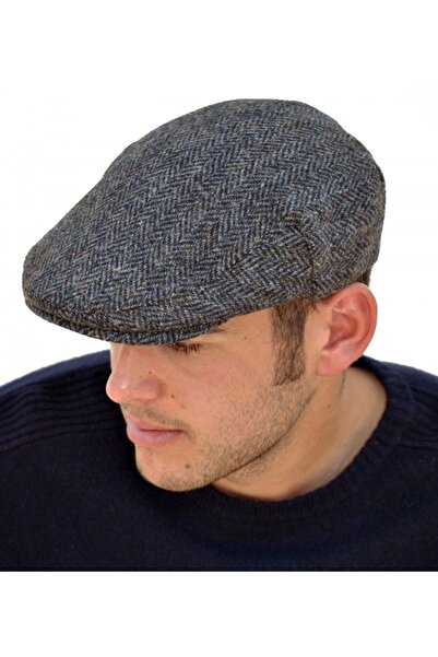 eleven market Kışlık Kaşe Şapka Yün Düz Renk Spor London Kasket -Füme Çizgili