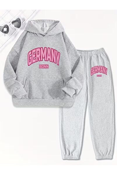 AEMİ Unisex Germany Printed Hooded Sweatshirt and Jogger Sweatpants - Bottom Top Set