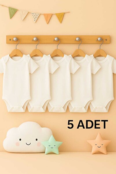 enmodaiçgiyim 5 Adet %100 Pamuklu Kısa Kol Bebek Zıbın-1. Kalite, Yumuşak, Un...