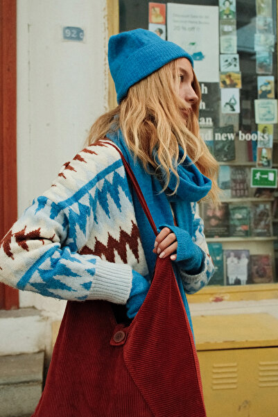 CHUBA Women's Knitwear Scarf & Beanie & Gloves Three-Piece Set Blue 26W5006