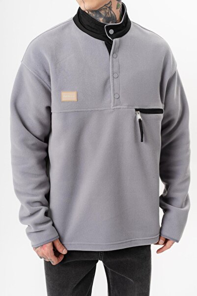 Respire Men's Half Zip Oversized Fleece Jacket Gray