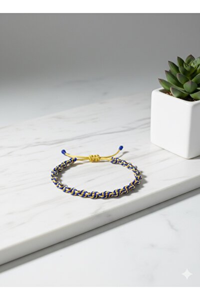 Valore Sarı ve Lacivert Makrome Örgü Model Unisex Ayarlanabilir Taraftar Bile...