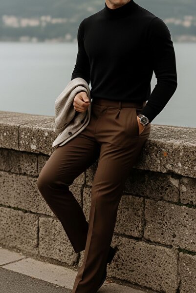 COMBİNE MİCHAİL Чоловічий повсякденний чорний в'язаний светр з високим коміром