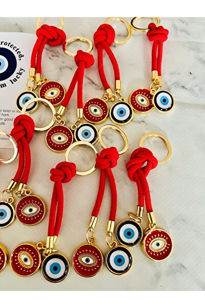 Talia&Talia Gift 10-Piece Evil Eye Beaded Keychain - Red