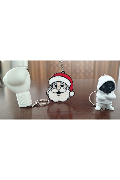DEMİRHAN3D Eğlenceli 3’lü Anahtarlık Seti | Noel Baba, Boks Eldiveni, Kafatas...