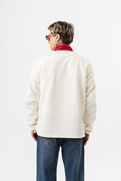 Respire Men's Half Zipper Oversized Fleece Jacket Ecru