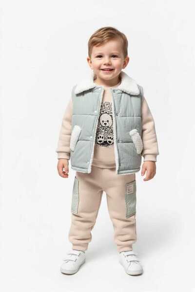 Mamman's Winter Suit, Inflatable Vest Set Lamb-Lined Thick Baby Boy Children's Suit with Micro-Pockets