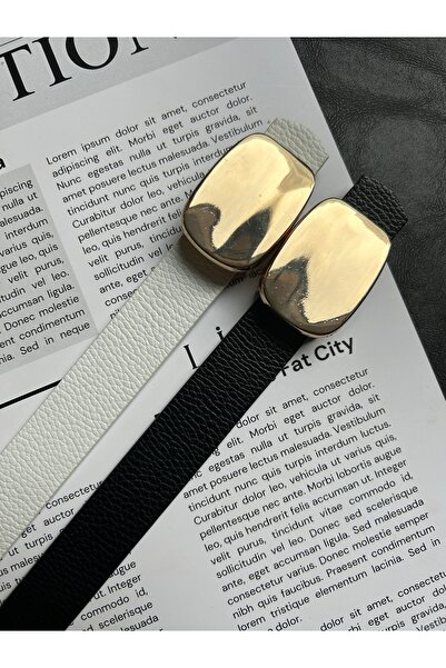 LİA KEMER 2-Piece Hoard Mirror Patterned Women's Gold Buckle Belt Jacket Belt Dress Belt Trouser Belt