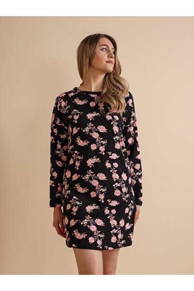 Bumbăcel Cămașă de noapte damă cu imprimeu și mânecă lungă din bumbac