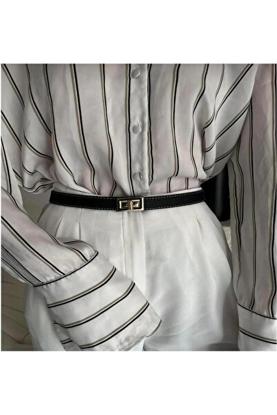 NOİR LUXE Black Stitched Gold Buckle Women's Belt Trouser Belt Dress Belt Shi...