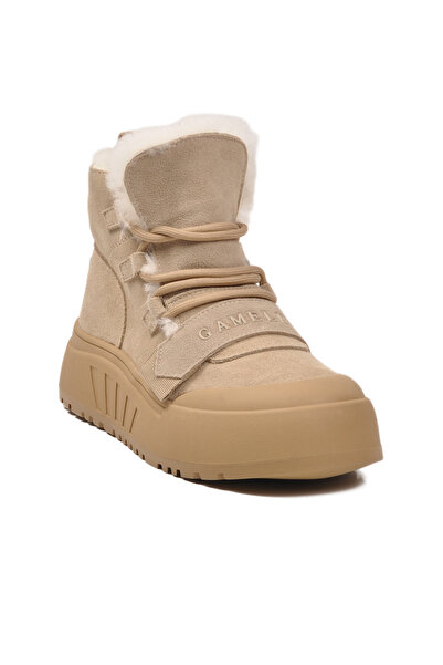 GAMELU Beige Suede Fur Lined Cold Resistant Non-Slip Women's Boots Tape Z