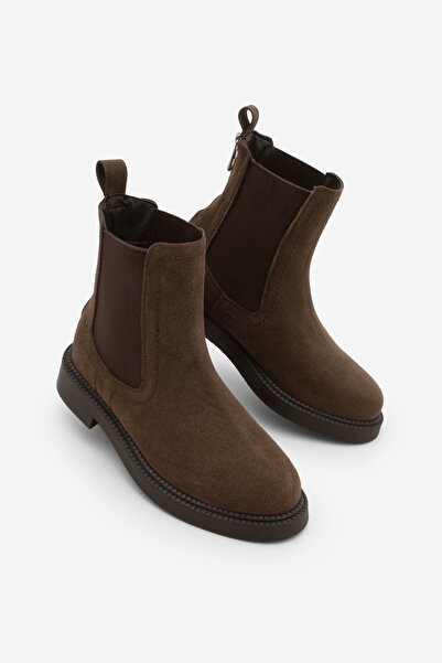 Marjin Women's Elastic Zipper Accessory Daily Boots Pinge Brown Suede