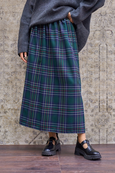 KÜÇÜĞÜM BUTİK Green Plaid Gathered Skirt