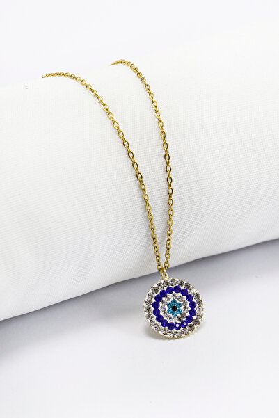 biuti قلادة من حجر العين الشريرة اللامع مع سلسلة من الفولاذ المقاوم للصدأ 60 سم