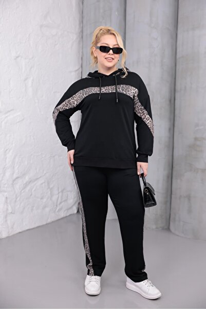 Siyezen Large Size Sequin Embroidered K Hooded Set