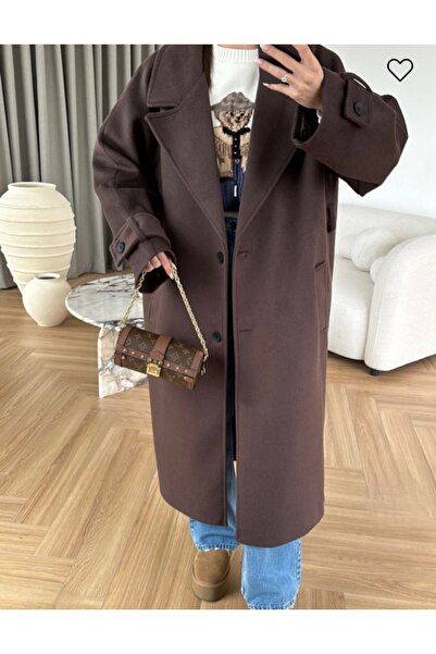 caddebutik20 Bol Kesim İki Düğmeli Kuşaklı Kaban