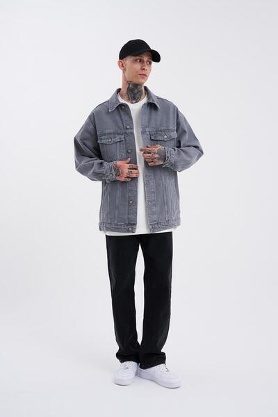 Machinist Men's Oversized Pocket Washable Denim Jacket Gray