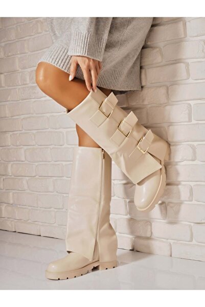 Joana Beige Faux Leather Fur-Lined Women's Boots Emmy