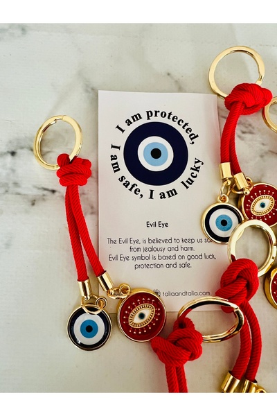 Talia&Talia Gift 10-Piece Evil Eye Beaded Keychain - Red