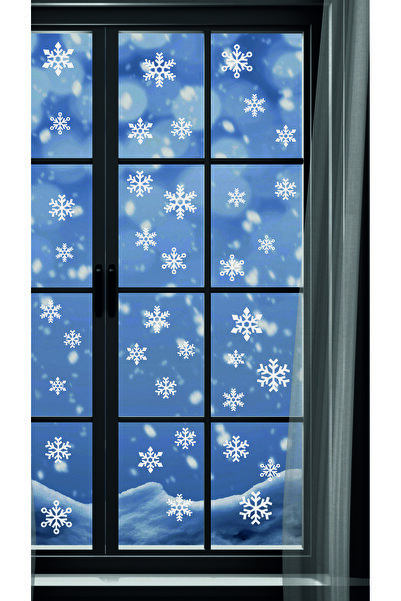 Etiket Dünyası Kar Tanesi A4 Folyo Sticker – Yılbaşı Cam Süsü – 40’lı Kar Deseni Seti