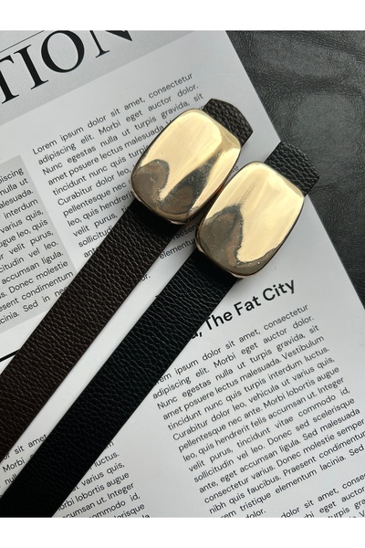 LİA KEMER 2-Piece Hoard Mirror Patterned Women's Gold Buckle Belt Jacket Belt Dress Belt Trouser Belt