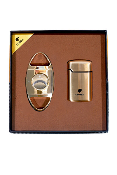 COHİBA Çakmak Kesici İkili Gold Puro Seti