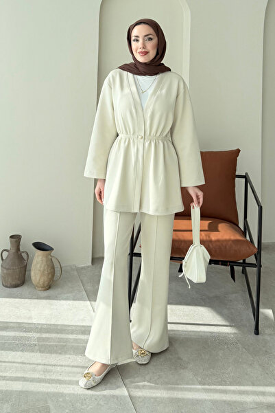 Tesettür Diyarı Solen Buttoned Scuba Hijab Set - Stone