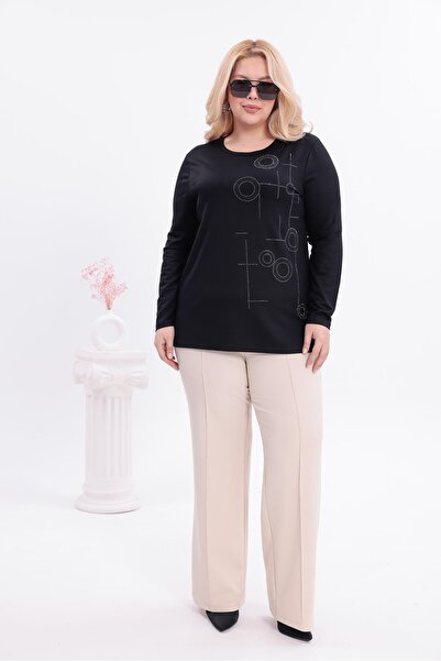 Siyezen Plus Size Round Stone Detailed Blouse