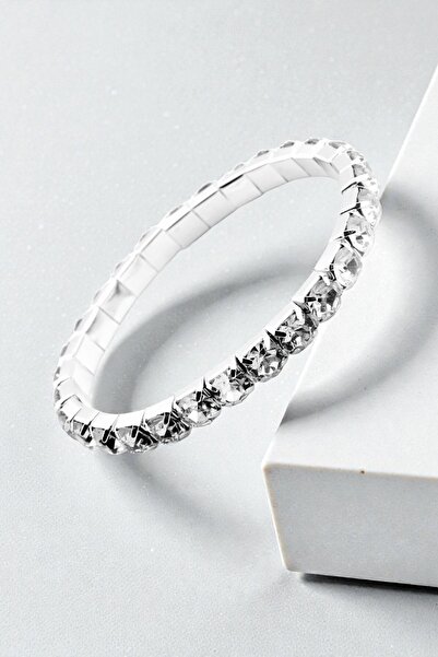 Kadın Tamtur Kristal Taşlı Çelik Su Yolu Bileklik | Gümüş Renk Kararmaz Esnek Konfor Tasarım